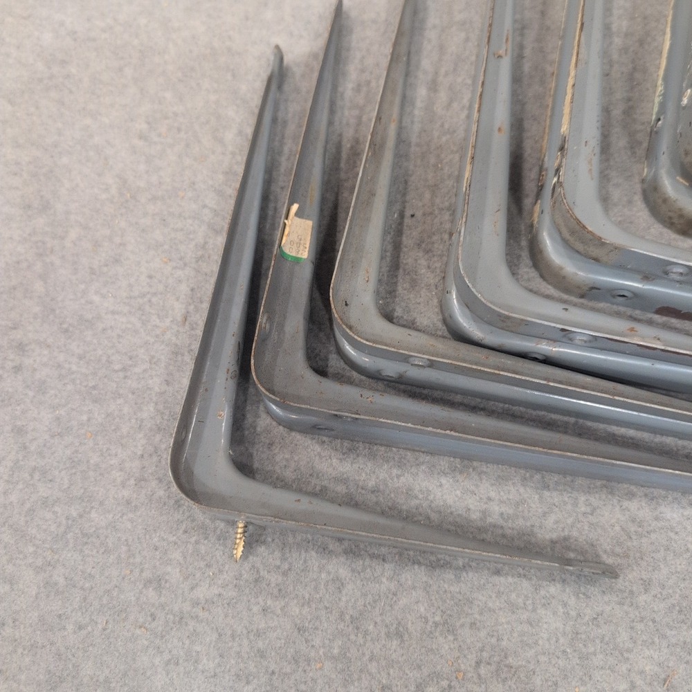 Vtg Industrial Gray Metal L-Brackets Wall Shelf Supports Set of 7 Mixed Sizes - Picture 4 of 4